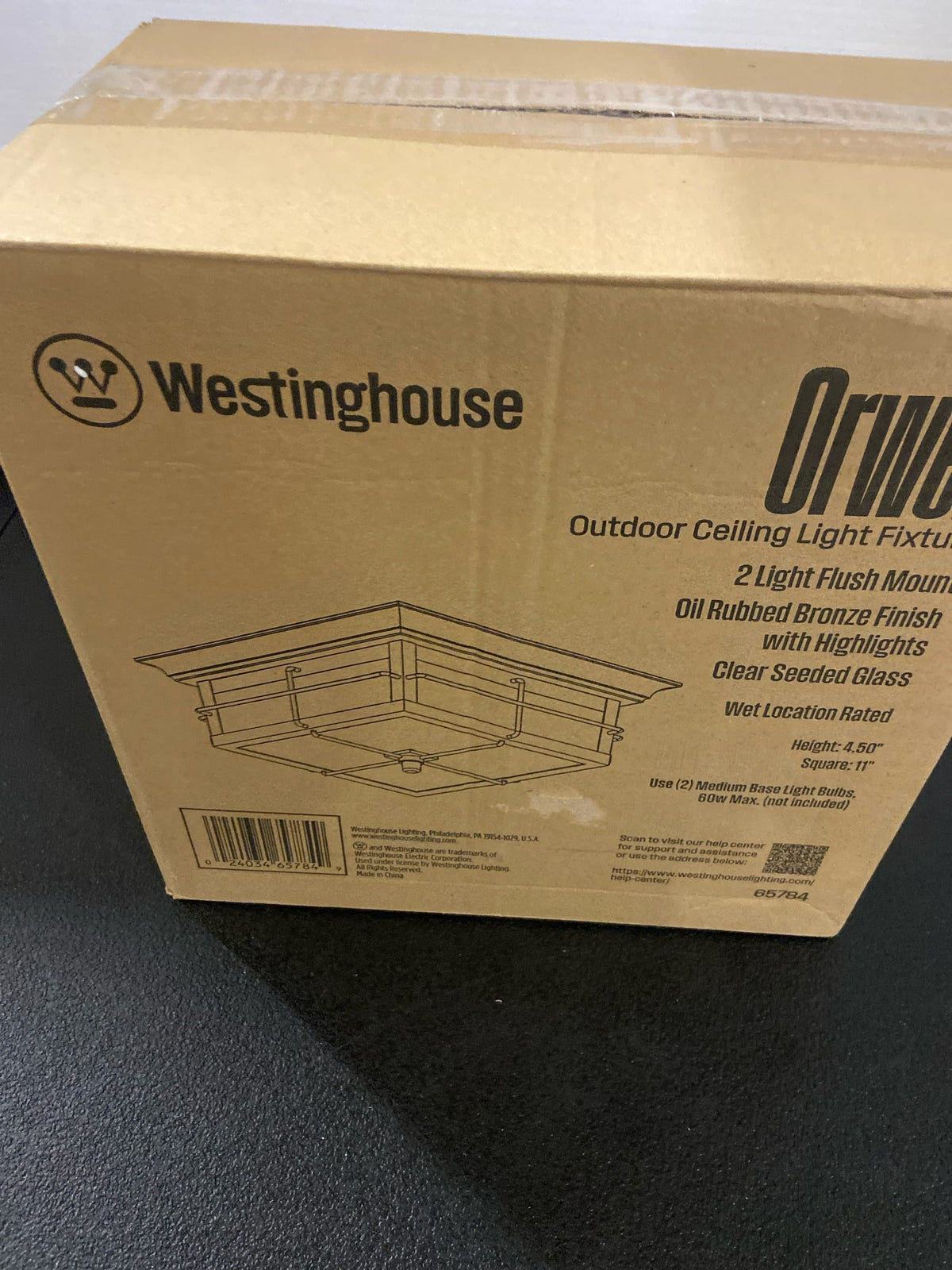 Westinghouse 6578400 Orwell 2-Light Oil Rubbed Bronze with Highlights Outdoor Flush Mount Light with Clear Seeded Glass