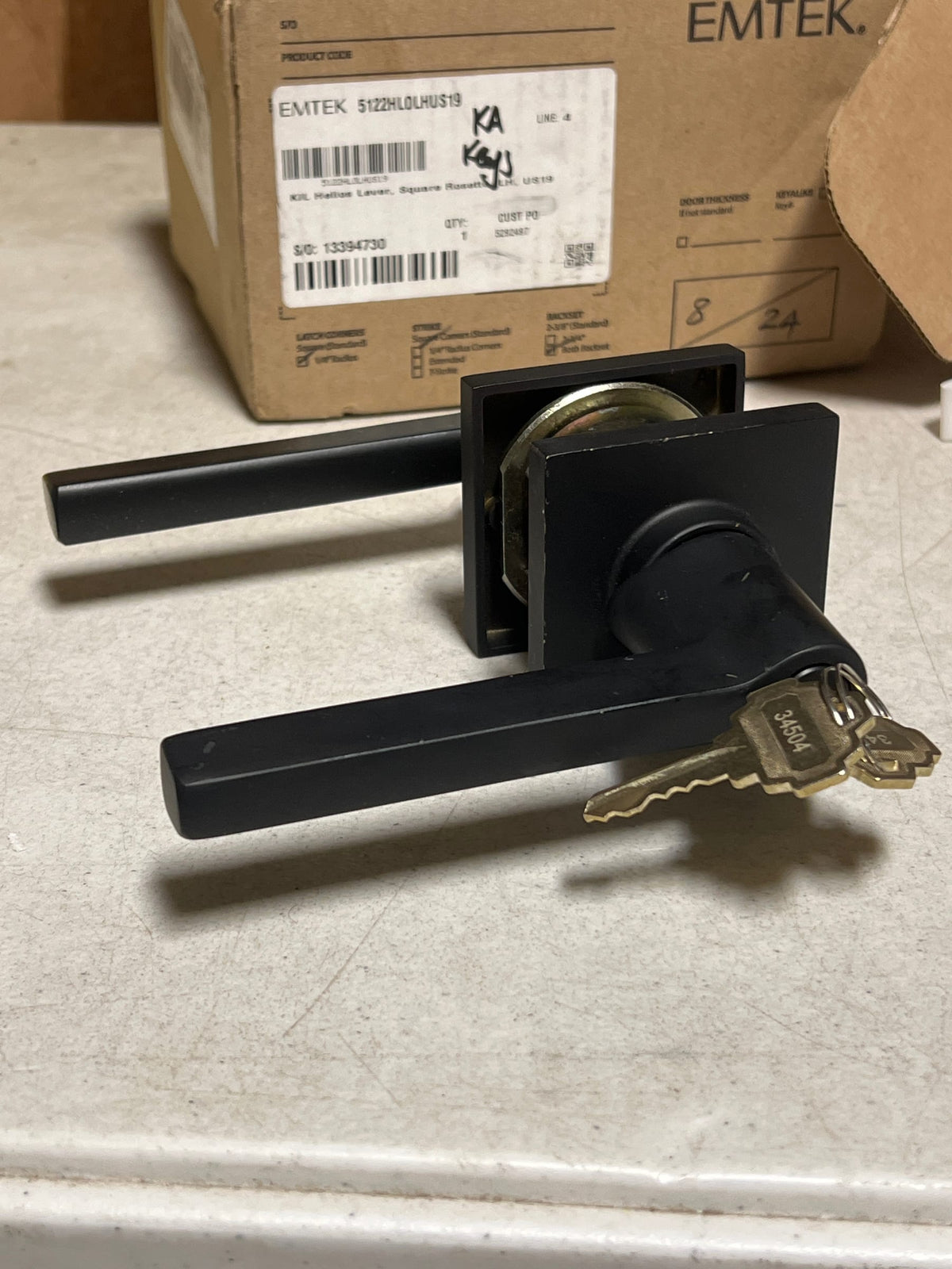 Emtek 5122HLOLHUS19 Helios Keyed Lever with Square Rosette