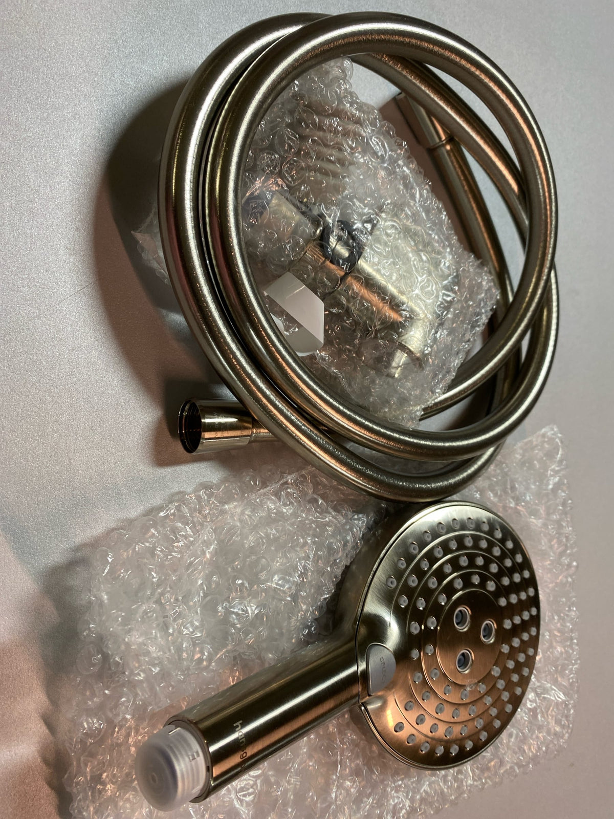 Hansgrohe 04913820 Raindance Select S 120 3-Spray Patterns with 2.5 GPM 5 in. PowderRain Handheld Shower Head in Brushed Nickel