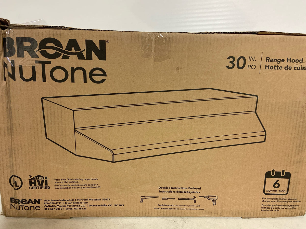 Broan 4130SF 30" Wide Steel Non Ducted Under Cabinet Range Hood with Charcoal Filter and Axial Fan from the Economy Collection - Stainless Finish