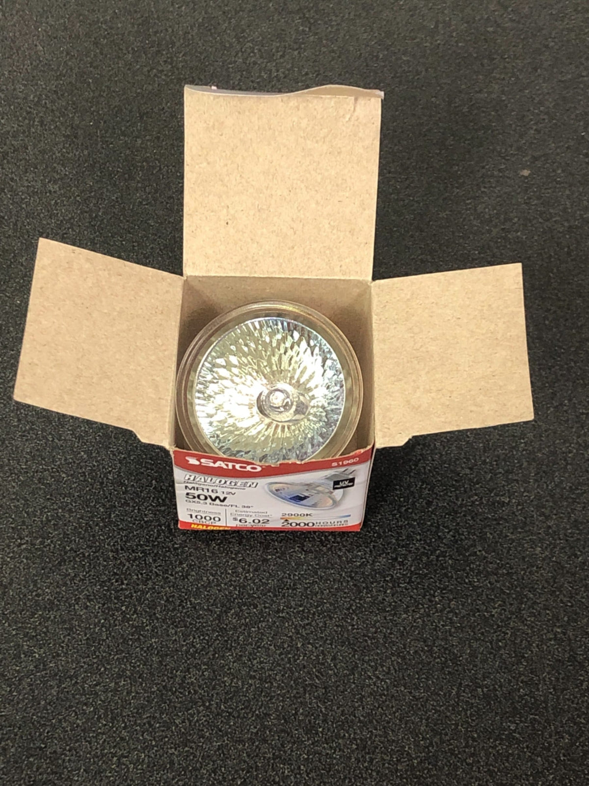 Satco Halogen Flood Lamp, Mr16, 50 Watts, 12 Volts, Mini Bipin Round, Uv Filter, 36 Degree Beam Angle