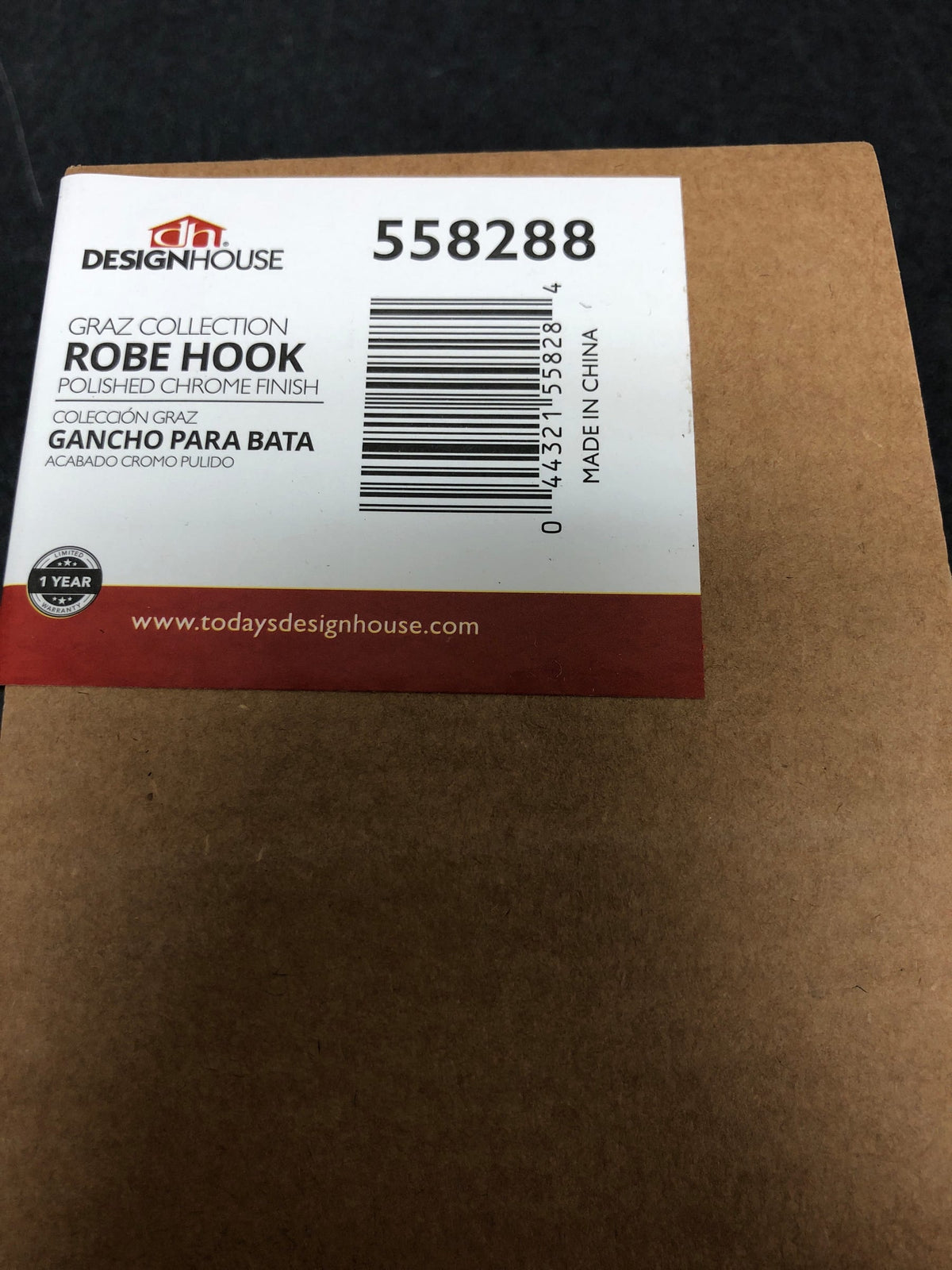Design House 558288 Graz Single Robe Hook - Polished Chrome
