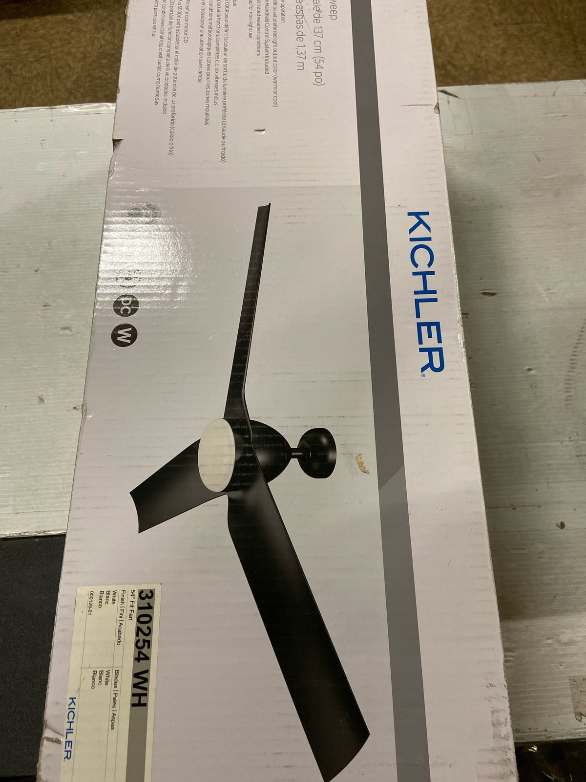 Kichler 310254WH Fit 54" 3 Blade Indoor / Outdoor LED Ceiling Fan with Opal Glass Shade - White