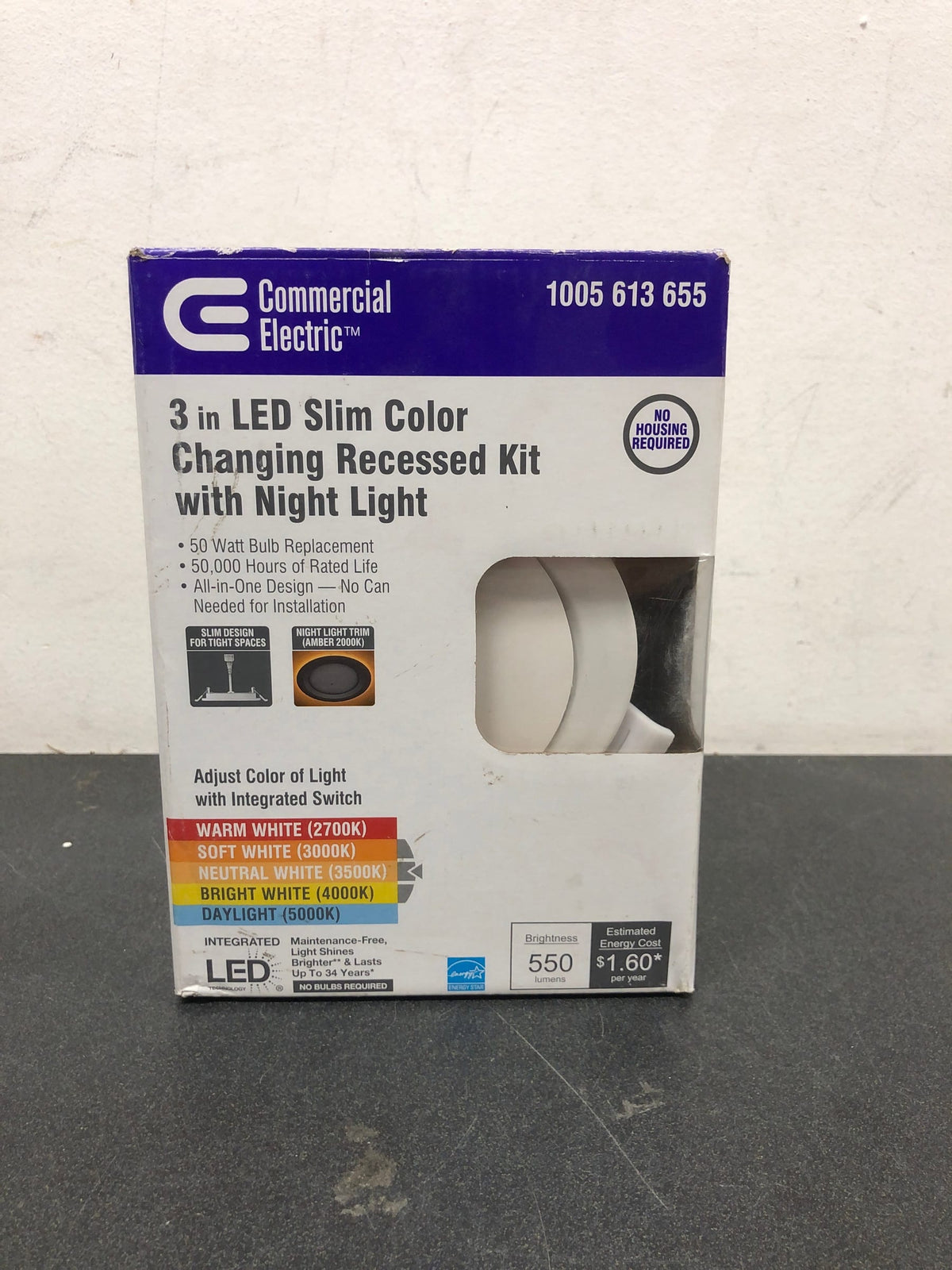 Commercial electric 53826101 3 in. Canless Integrated LED Recessed Light Trim with Night Light 550 Lumens Adjustable CCT New Construction Remodel