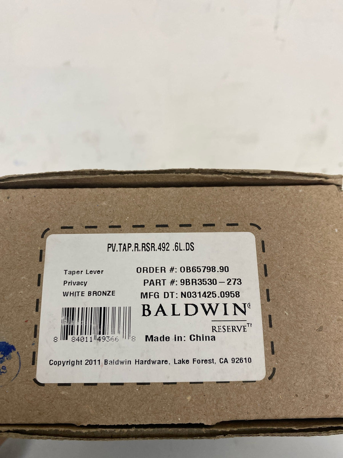 Baldwin PVTAPRSR492 Taper Privacy Leverset with Rustic Square Rose - White Bronze