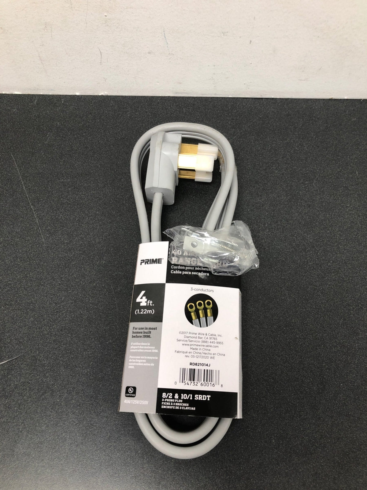 Prime wire and cable rd821014j 4 ft. 40a 3-wire range cord - grey