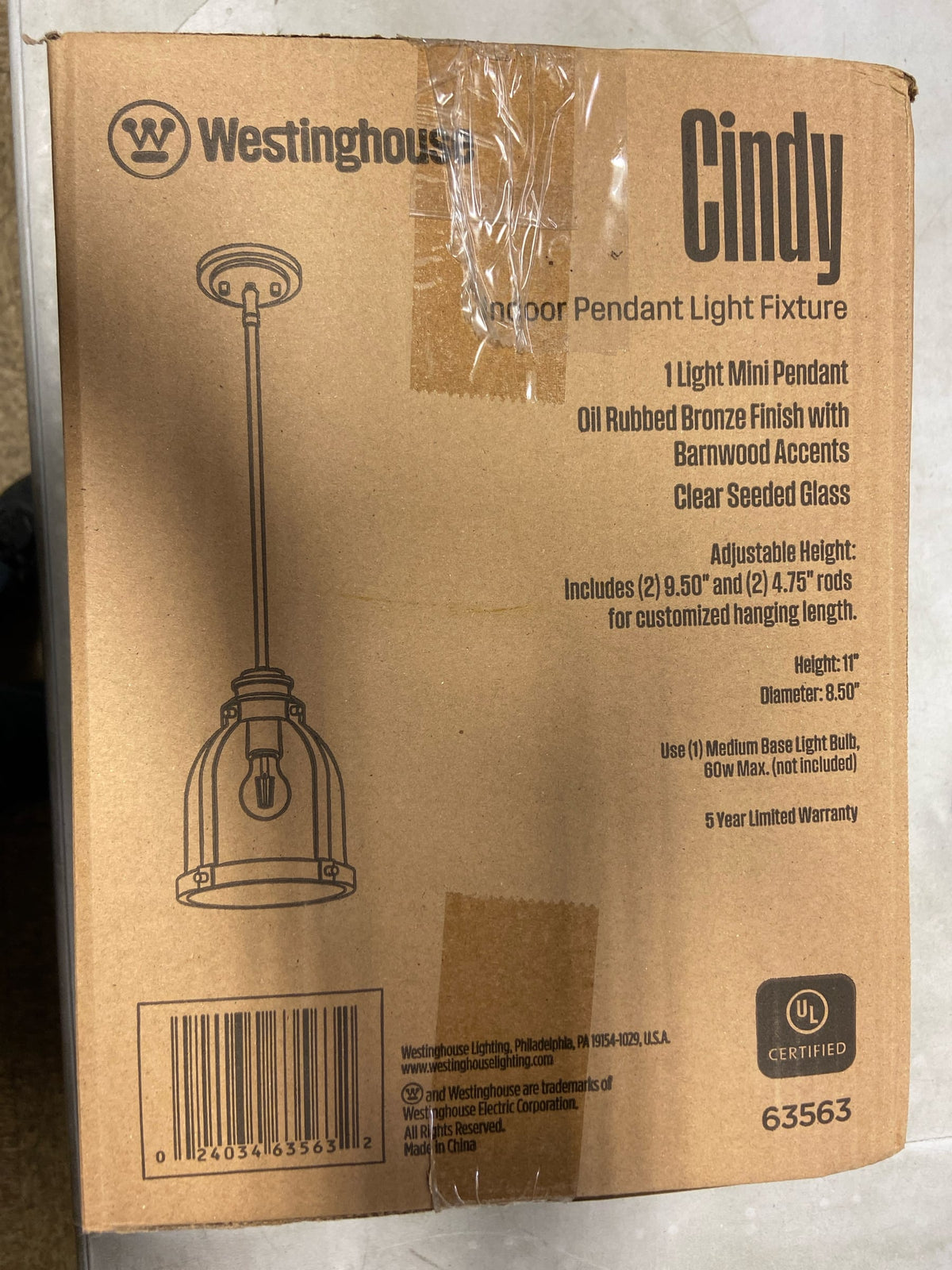 Westinghouse 6356300 Single Light 8" Wide Mini Pendant with Hand Blown Shade - Oil Rubbed Bronze / Barnwood