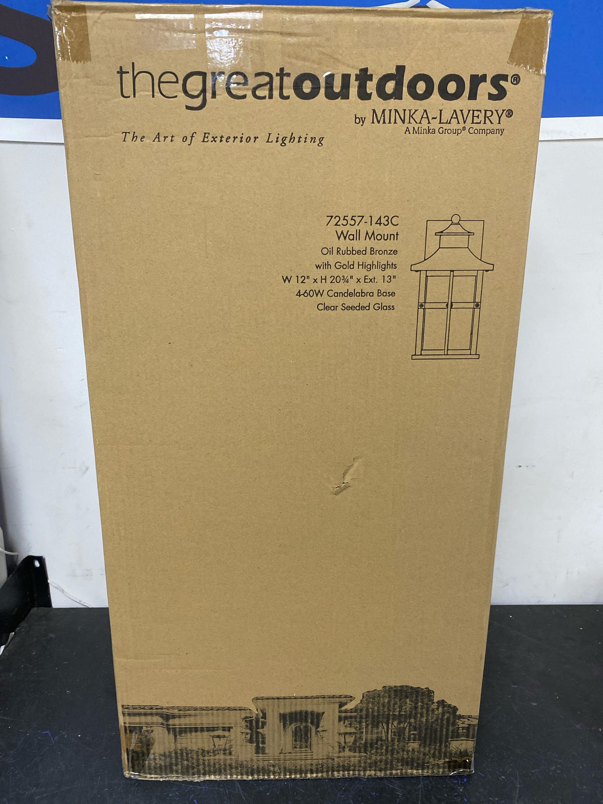 The Great Outdoors 72557-143C Highland Ridge 4 Light 21" Tall Outdoor Wall Sconce with Clear Crackled Glass - Oil Rubbed Bronze / Gold Highlights
