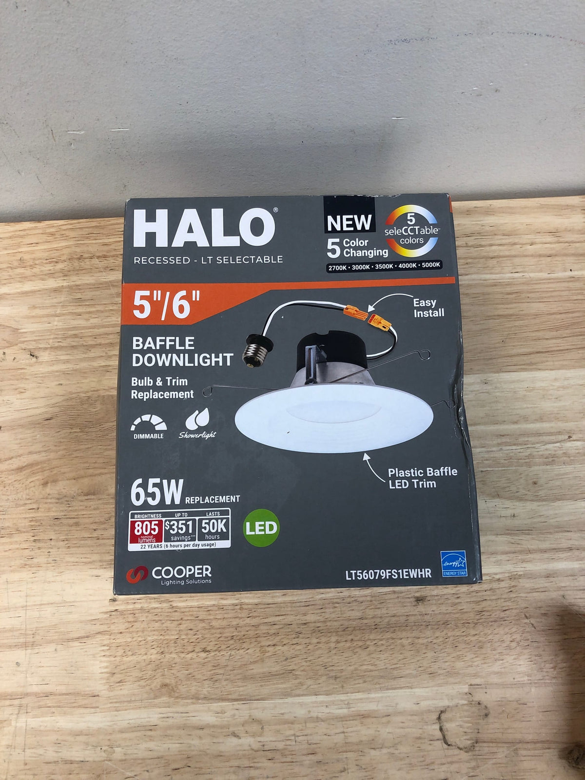 Halo LT56079FS1EWHR LT 5/6 in. LED Retrofit Module with Baffle Trim Selectable 5CCT 750-Lumens