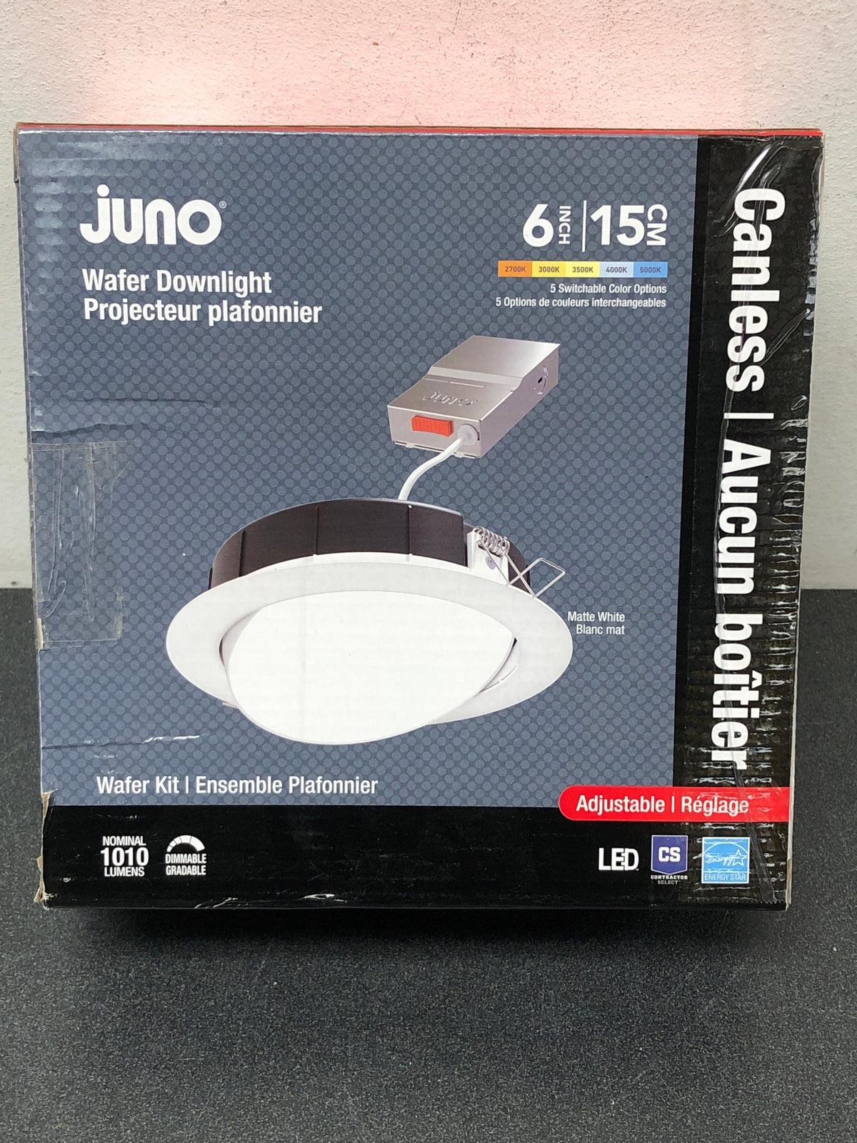 Juno Lighting WF6 ADJ SWW5 90CRI MW M6 Contractor Select Wafer 6" Wide Switchable CCT Integrated LED Adjustable Canless Recessed Trim - White