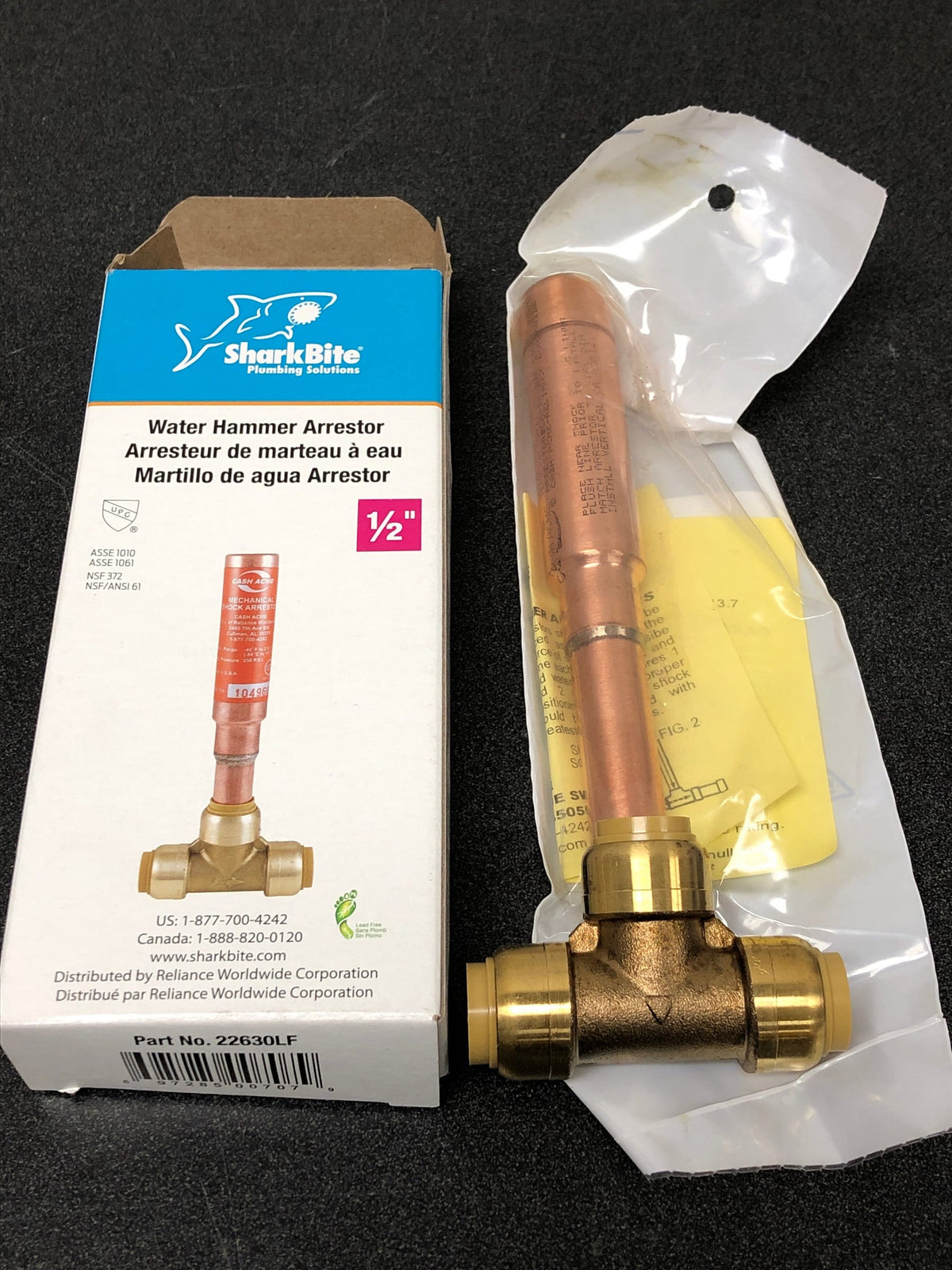 Sharkbite 22630LF 1/2 in. Push-to-Connect Brass Residential Water Hammer Arrestor Tee