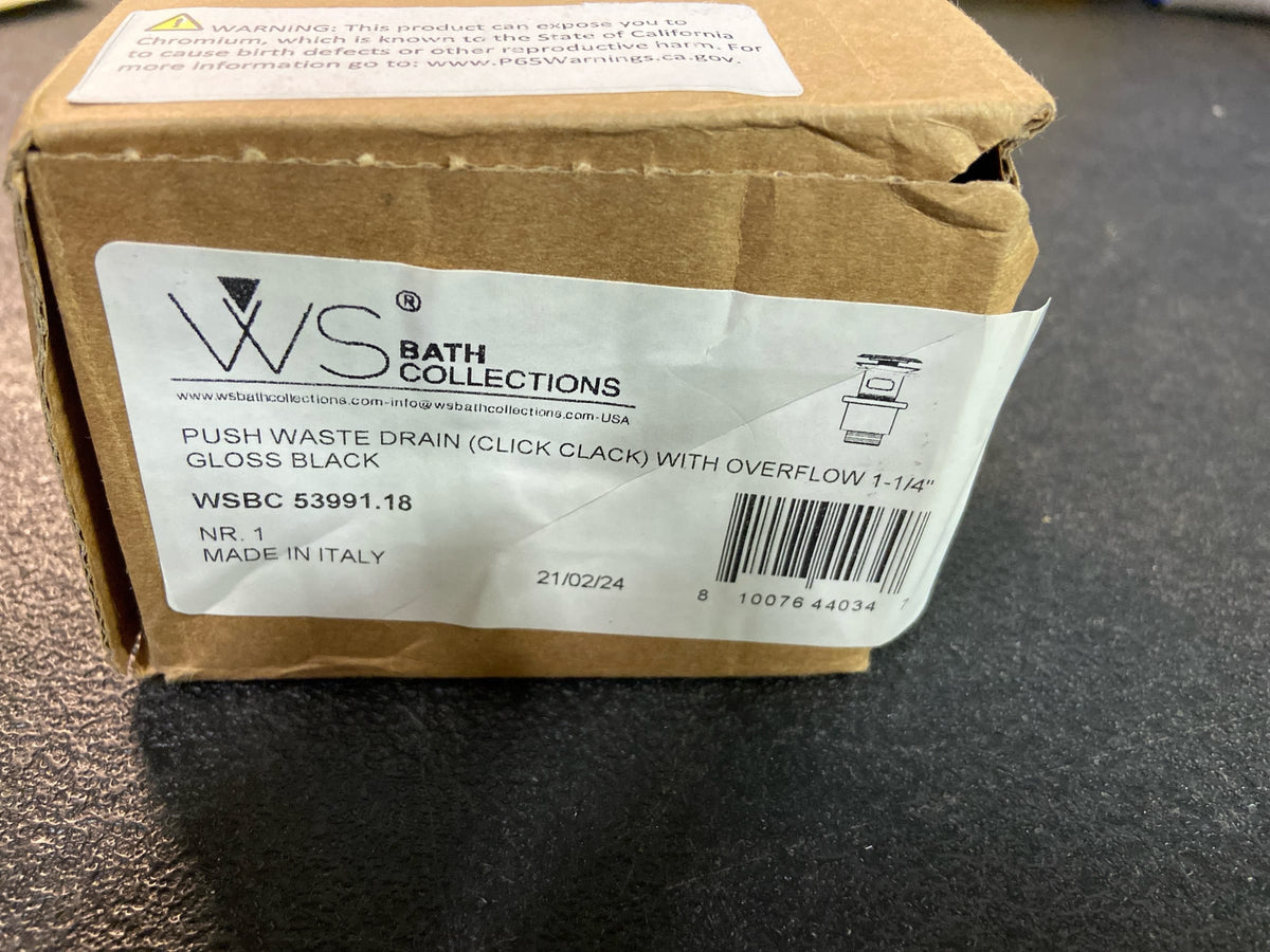 WS Bath Collections WSBC 53991.18 WSBC Fittings 1-3/8" Pop-Up Drain Assembly with Overflow - Glossy Black