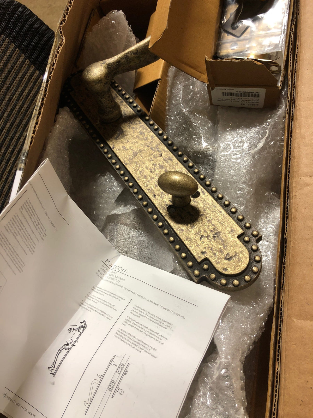 Signature Hardware 441386 Marconi Right Handed Solid Brass Full Plate Keyed Entry Single Cylinder Door Handleset with Interior Lever and 2-3/4" Backset - Antique Brass