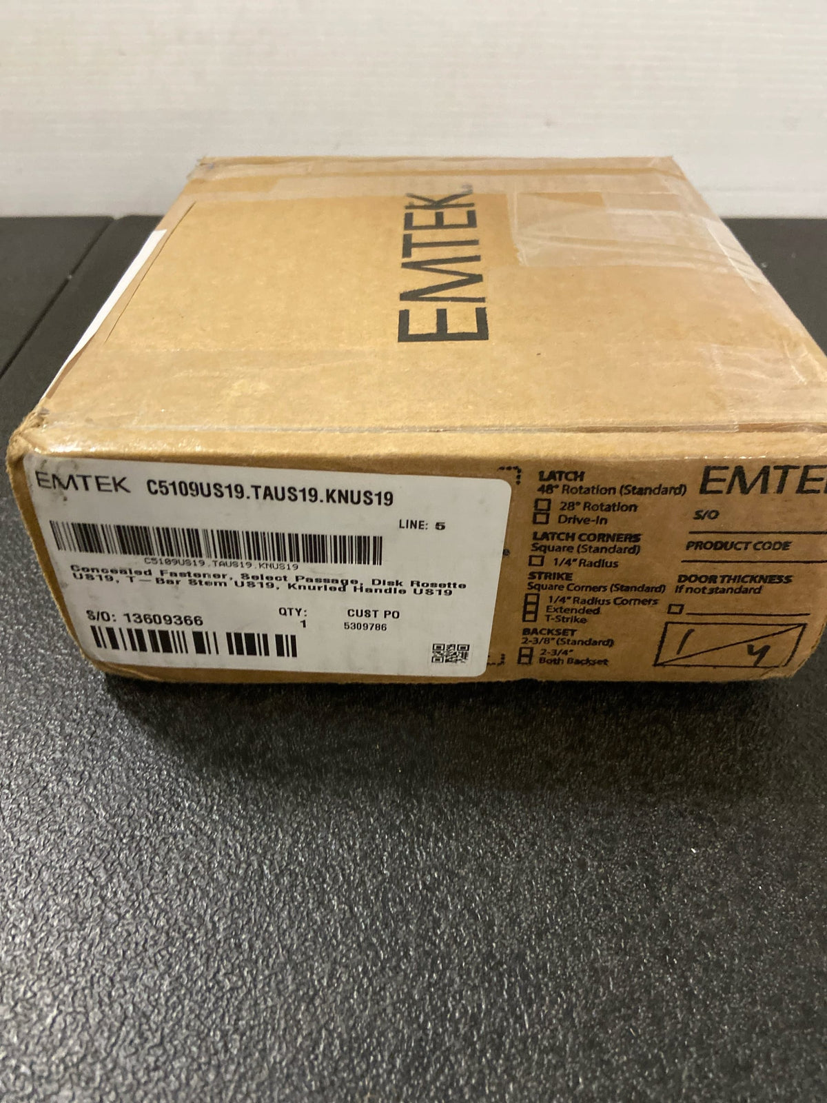 Emtek C5109US19.TAUS19.KNUS19 Knurled T-Bar Passage Door Lever Set with Disk Rose and Concealed Screws from the SELECT Brass Collection - Flat Black
