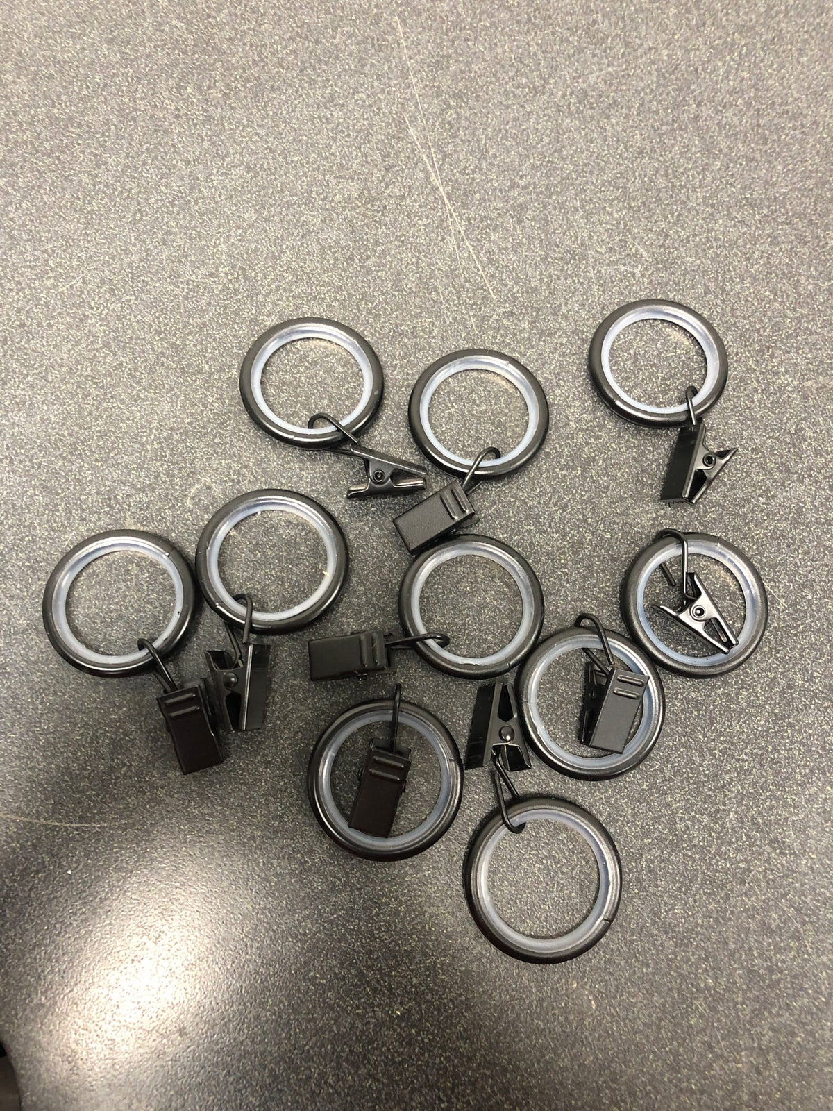 Emoh H1936-12 Black Steel Curtain Rings with Clips (Set of 10)