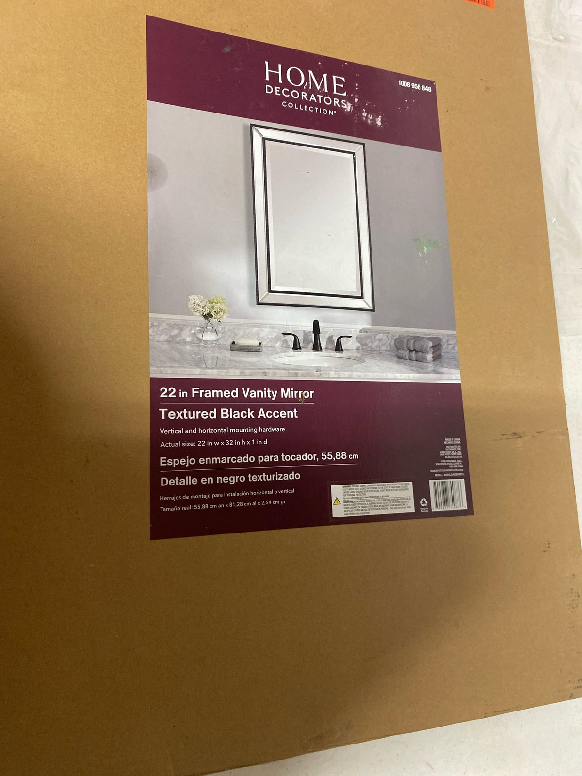Home decorators collection HDE00973 22 in. W x 32 in. H Rectangular Polystyrene Framed Wall Bathroom Vanity Mirror in Black