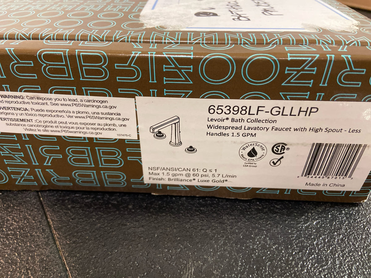 Brizo 65398LF-GLLHP Levoir 1.5 GPM High Spout Widespread Bathroom Faucet with Pop-Up Drain Assembly Less Handles - Luxe Gold