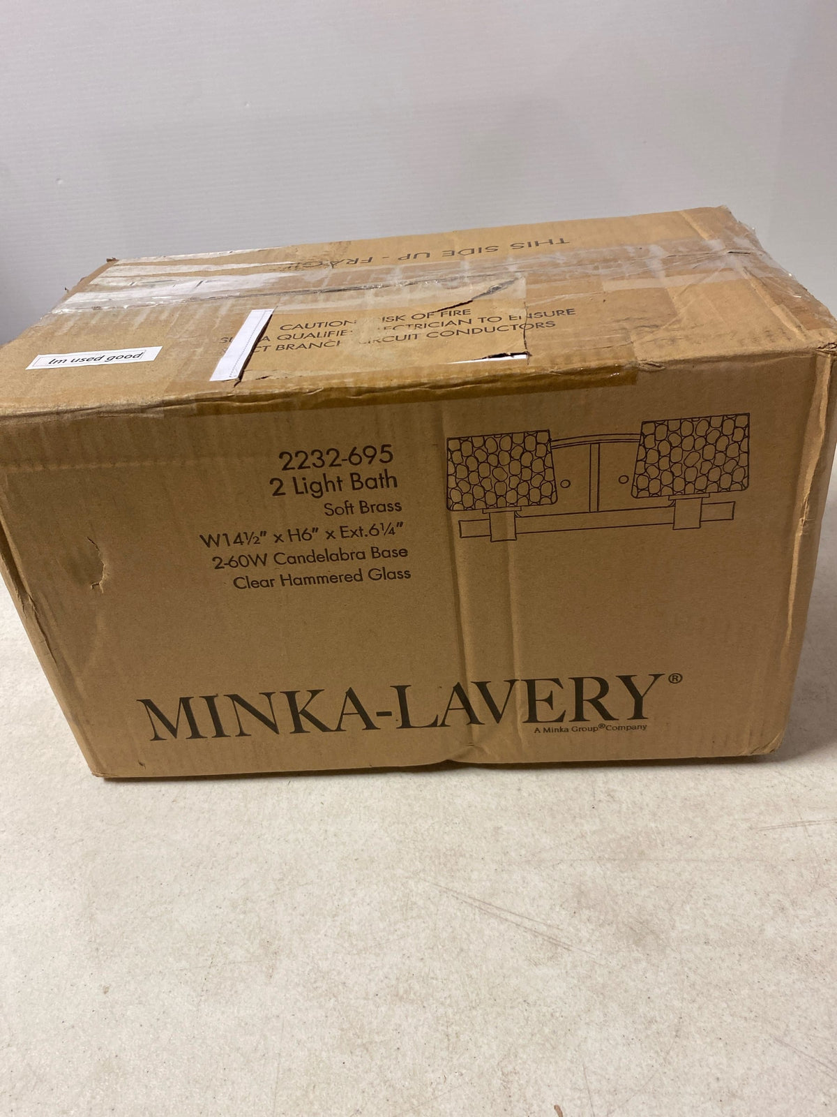 Minka Lavery 2232-695 Drysdale Clear Hammer Glass Bath Vanity Wall Light, 2-Light 120 Total Watts, 6" H x 15" W, Soft Brass