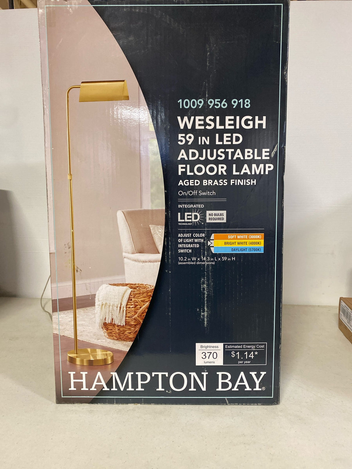 Wesleigh 59 in. Aged Brass Standard LED Indoor Floor Lamp 3 CCT Dimmer Switch with Brass Metal Shade