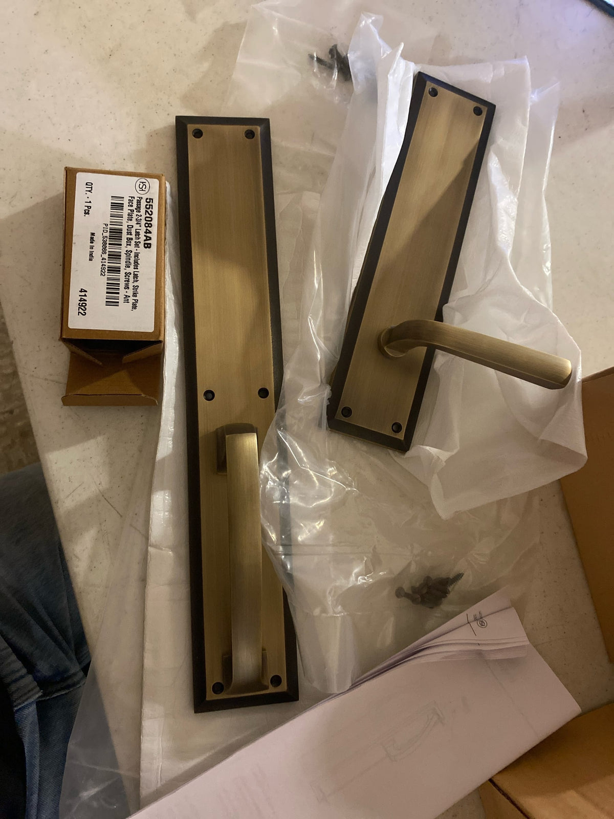 Signature Hardware 479309 Aurick Left Handed Solid Brass Dummy Door Lever Set - Antique Brass