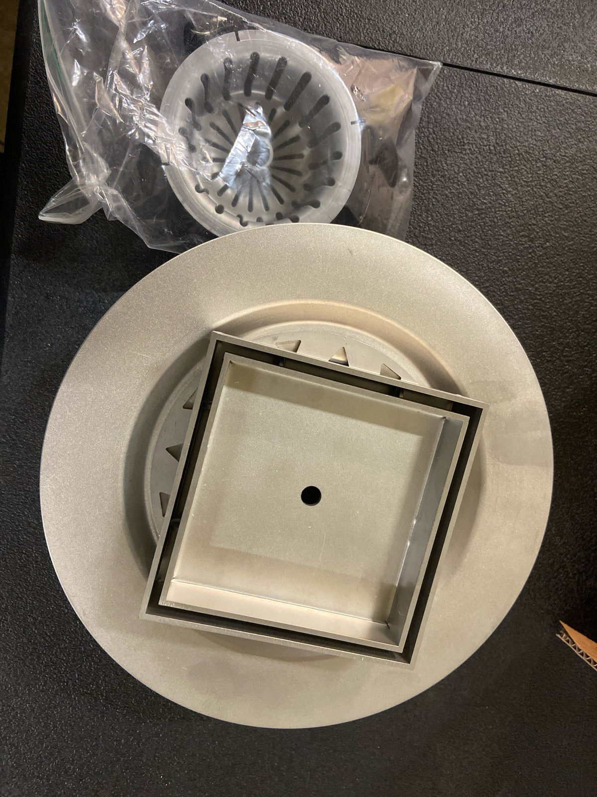 Infinity Drain TDB 15-A SS 5" x 5" Tile Insert Premium Center Drain Kit – Includes ABS Bonded Flange Drain Body with 2", 3" and 4" Outlet - Satin Stainless
