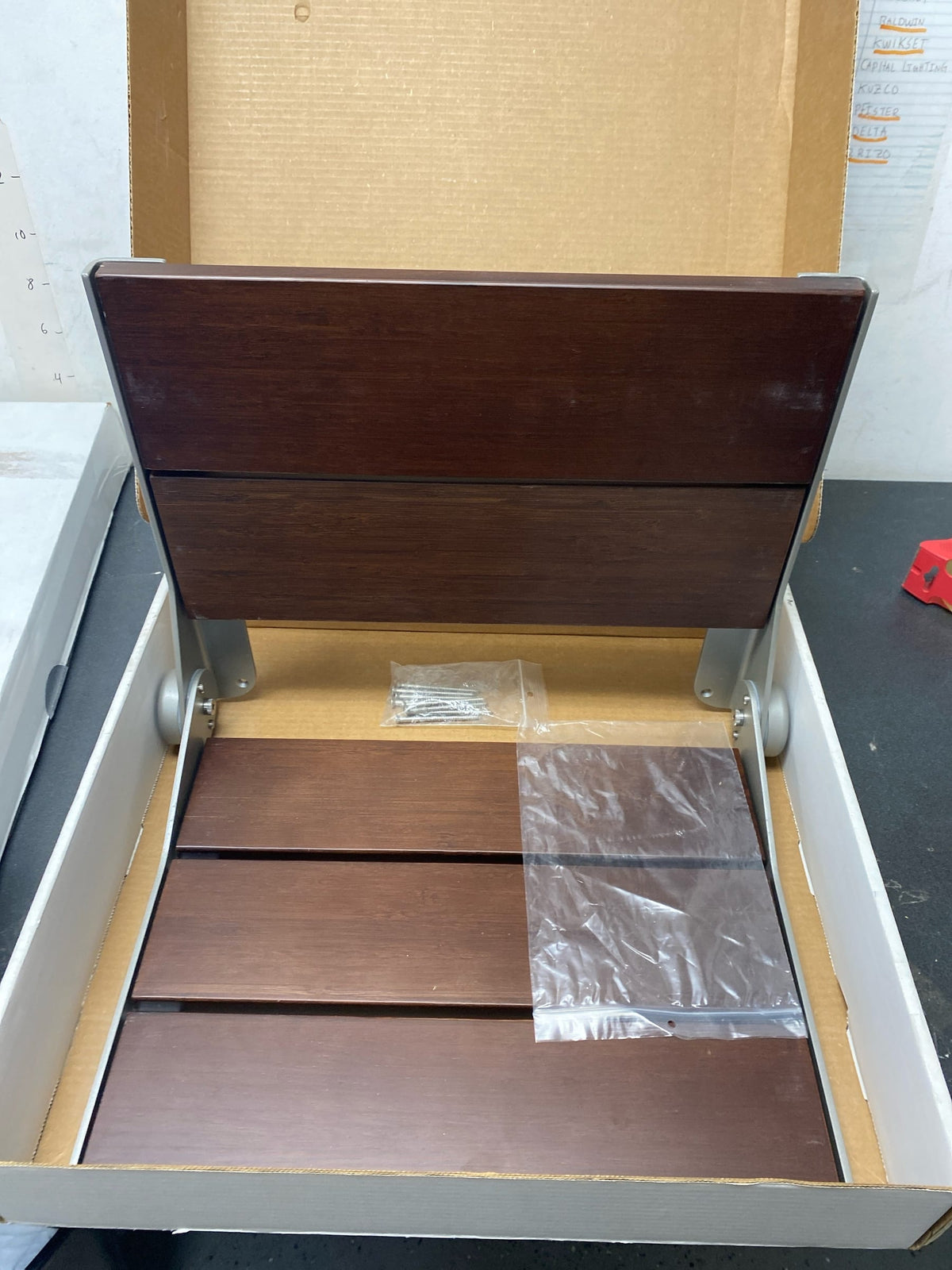 ThermaSol SEAT-S-GR Folding Wall Mounted Bamboo Shower Seat - Brushed Aluminum / Walnut