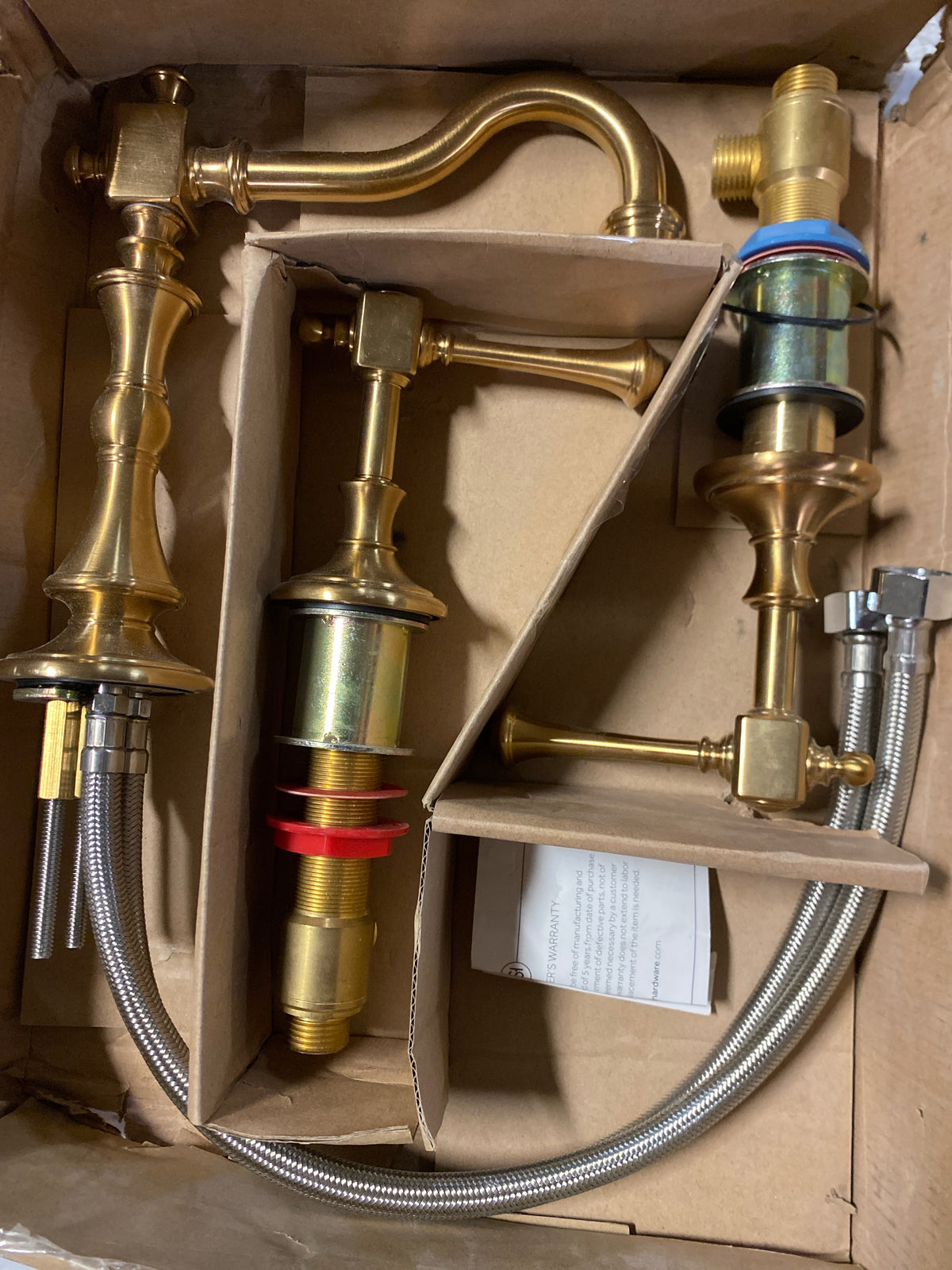 Homemystique H-16463-BG 8 in. Widespread Double Handle Low Arc Bathroom Faucet, in Brushed Gold