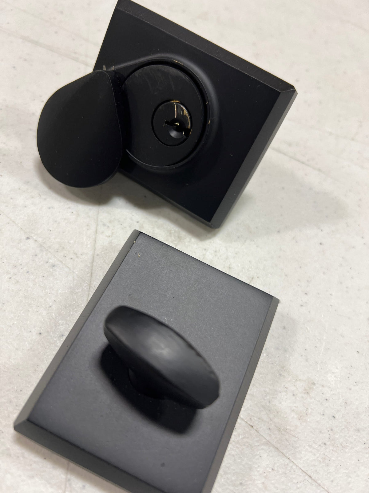 Emtek 8477FB Rustic Modern Rectangular Single Cylinder Keyed Entry Deadbolt from the Sandcast Bronze Collection - Flat Black Bronze