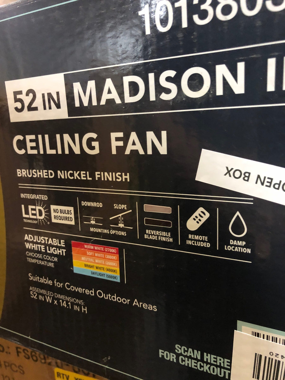 Hampton Bay Madison II 52" Brushed Nickel Downrod Mount Ceiling Fan w/ Remote