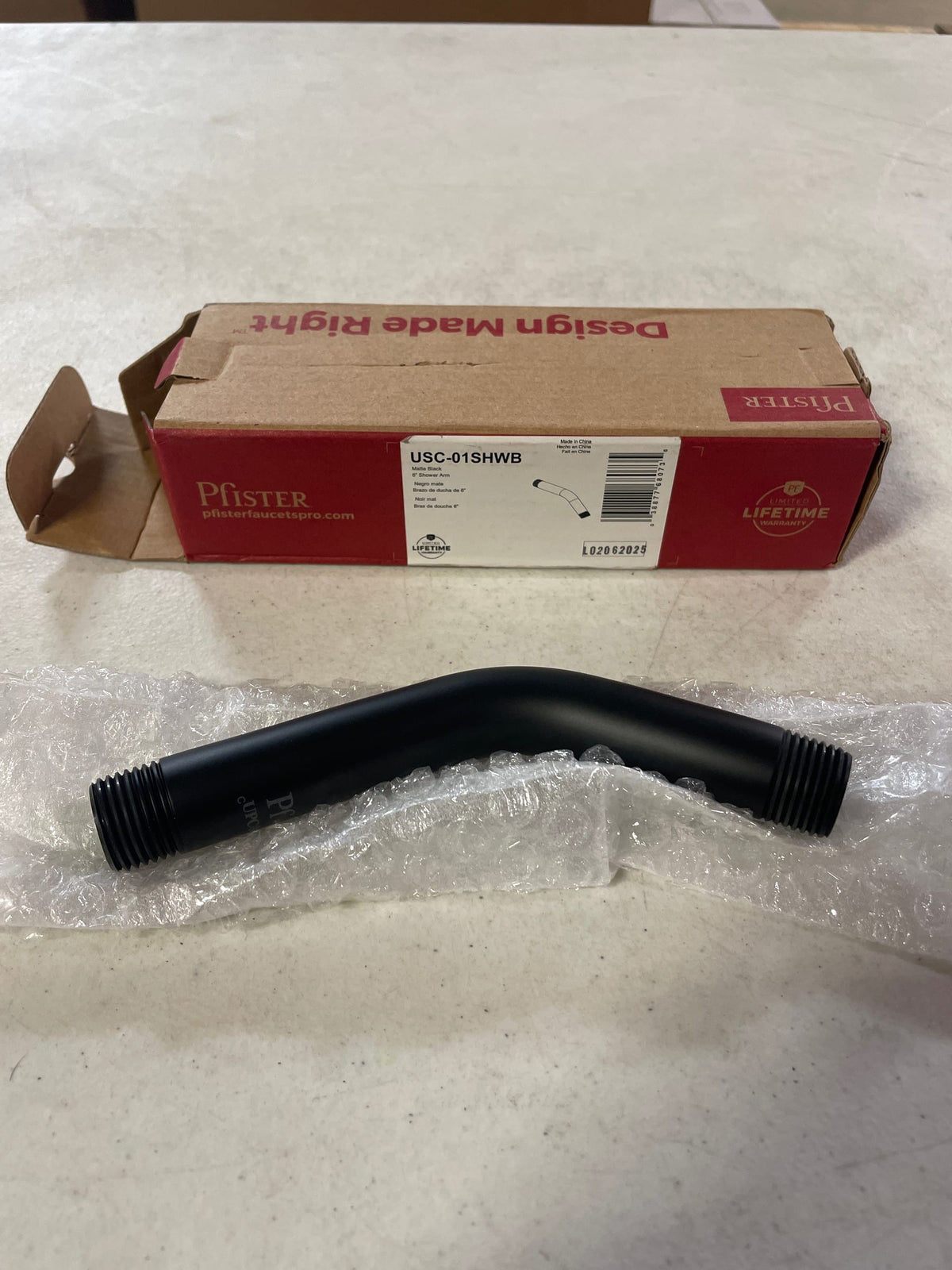 Pfister USC-01SHW Universal 6" Curved Shower Arm - Matte Black