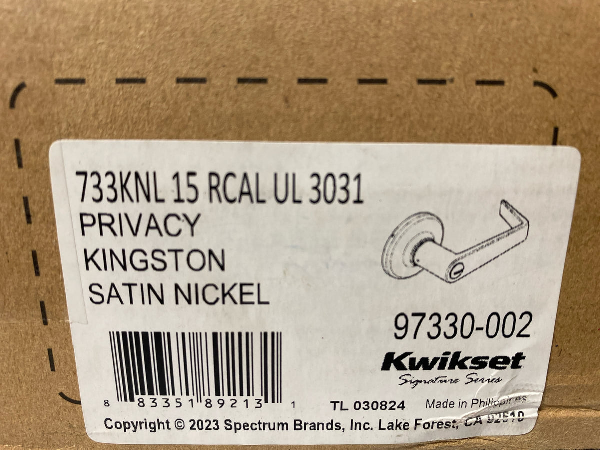 Kwikset 733KNL 15 RCAL UL 3031 Kingston Satin Nickel Round Bed/Bath Reversible Door Lever