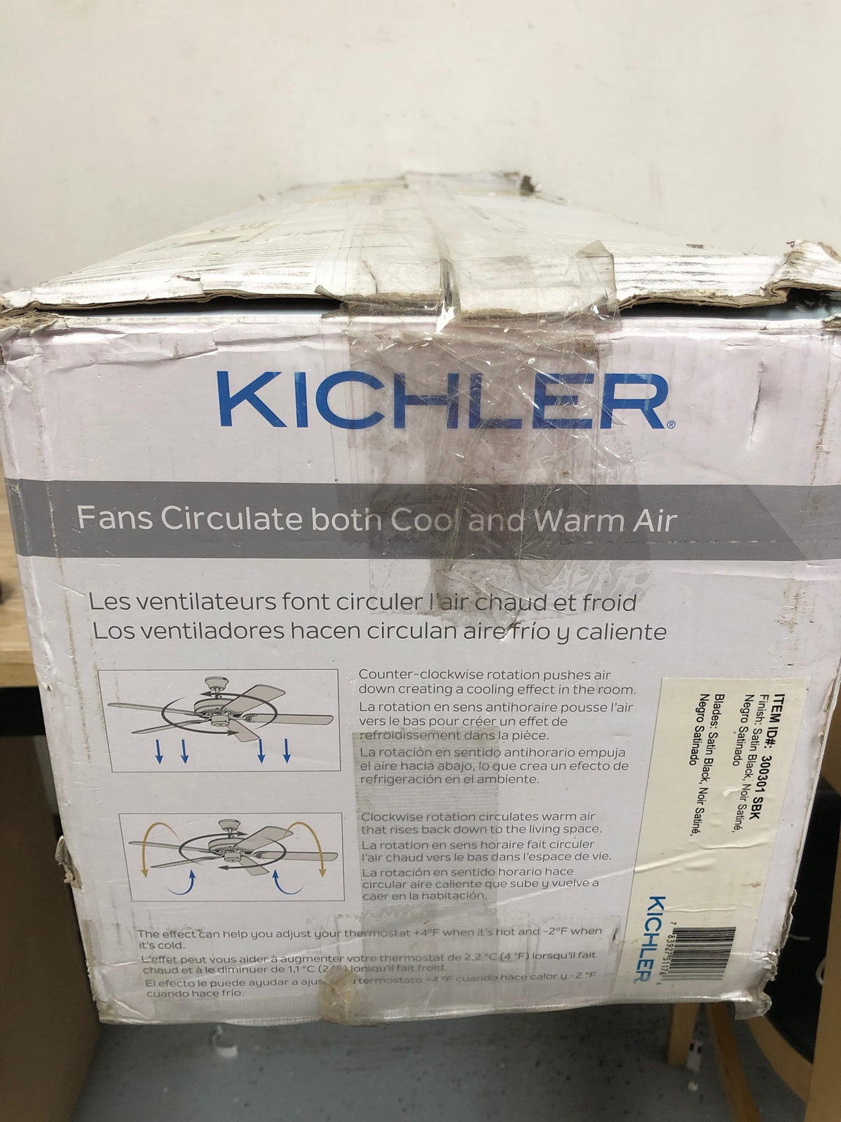 Kichler 300301SBK 80" Indoor / Outdoor Ceiling Fan with Blades, Light Kit, Downrod and Wall Control - Satin Black