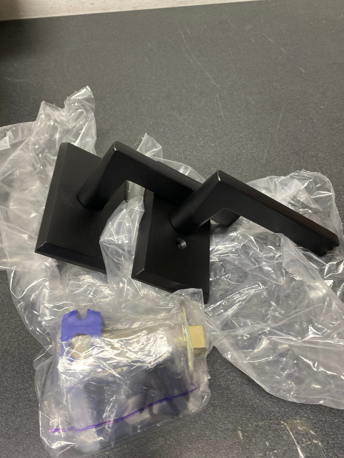 EMTEK Passage Set w/Matching Finish #3 Rosette and Lariat Lever - Choice of Left or Right Handing - Available in 3 Finishes - 7104LRRHFB - Right Handed (RH) - Flat Black