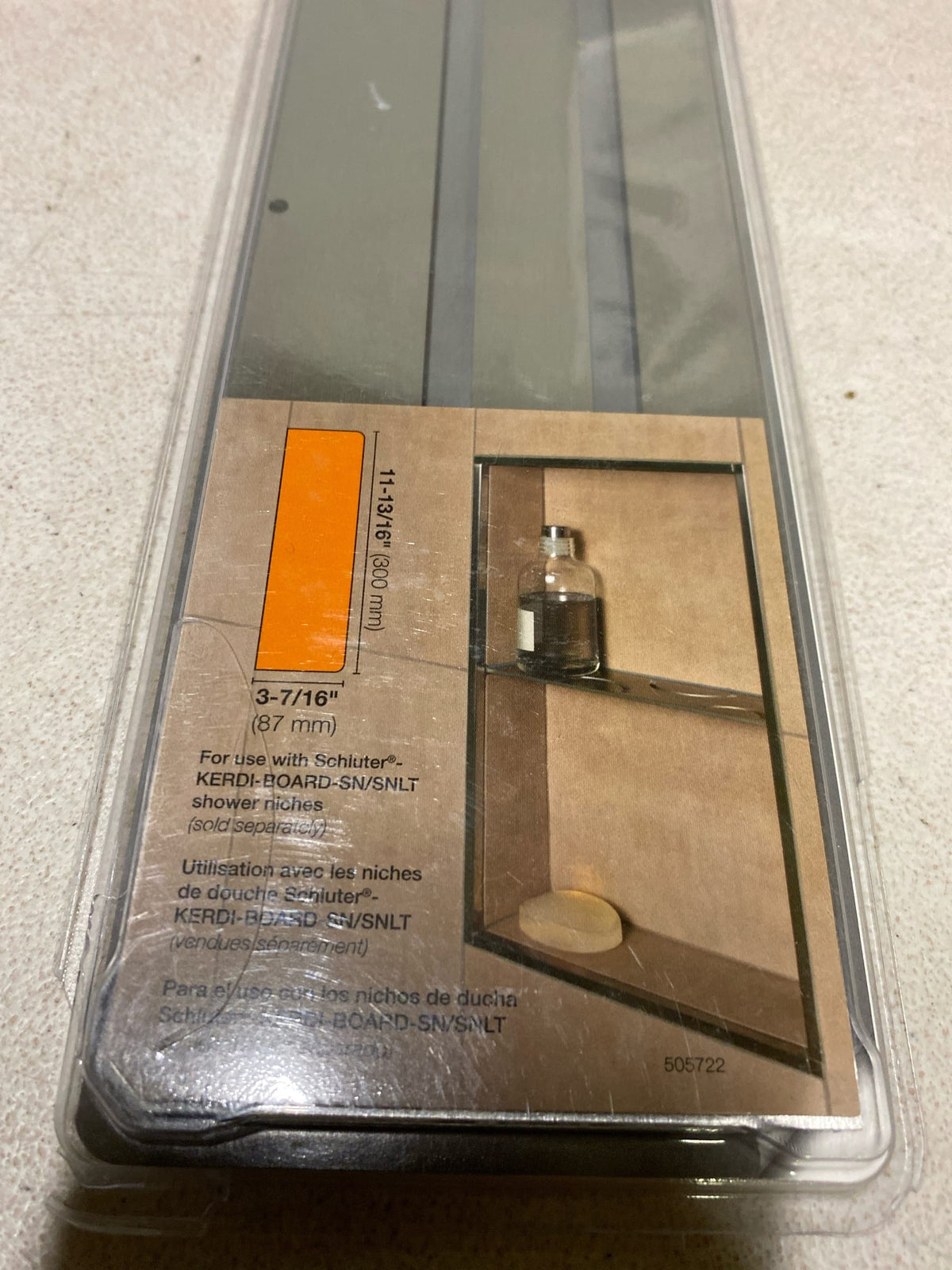 Schluter Systems SNS1D10EB Shelf-N Rectangular Shower Niche Shelf with Wave Design - Brushed Stainless Steel