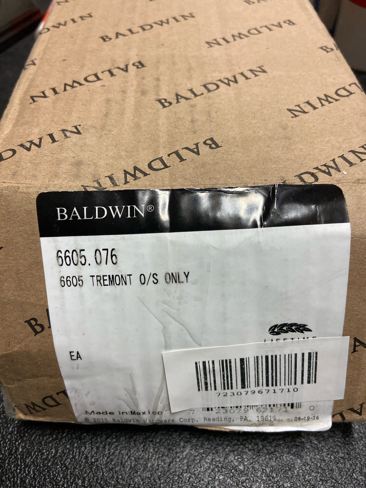 Baldwin 6605402 Tremont Active Exterior Trim Handle (INTERIOR NOT INCLUDED) - Distressed Oil Rubbed Bronze