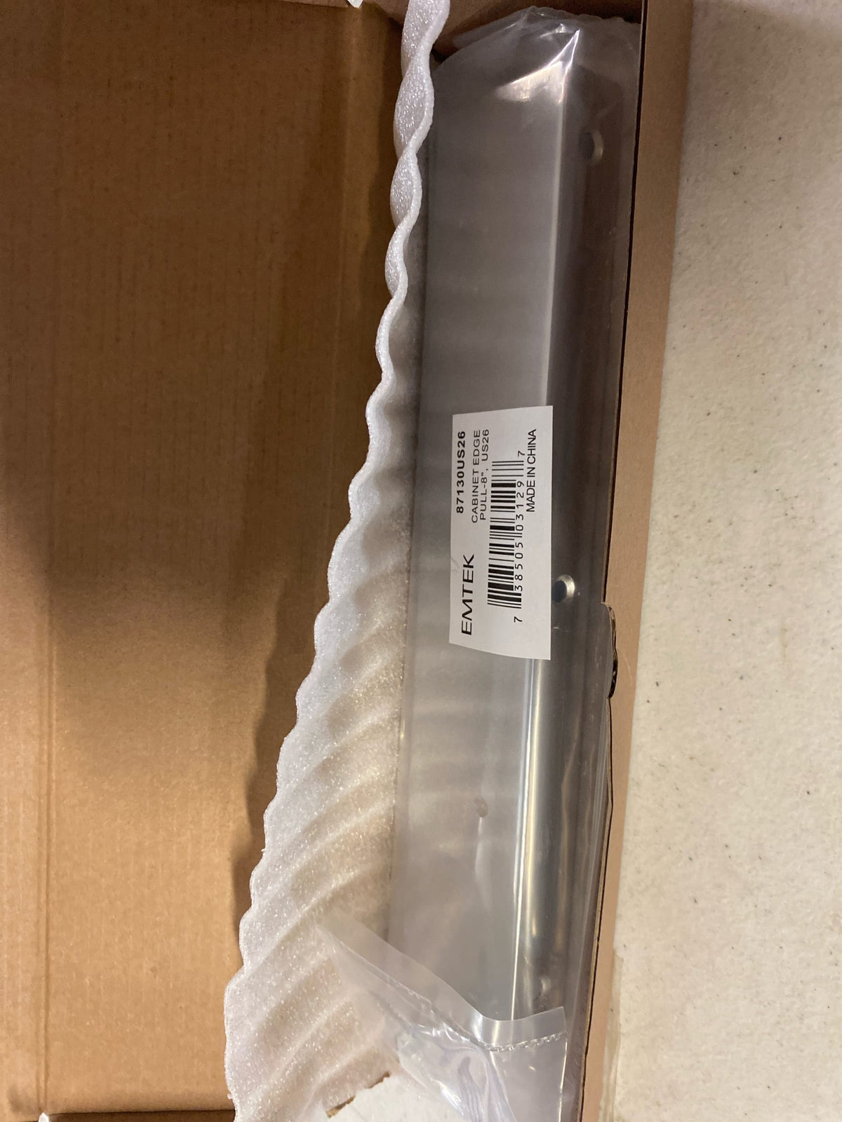 Emtek 87130US26 8 in. Center to Center Cabinet Edge Pull, Bright Chrome