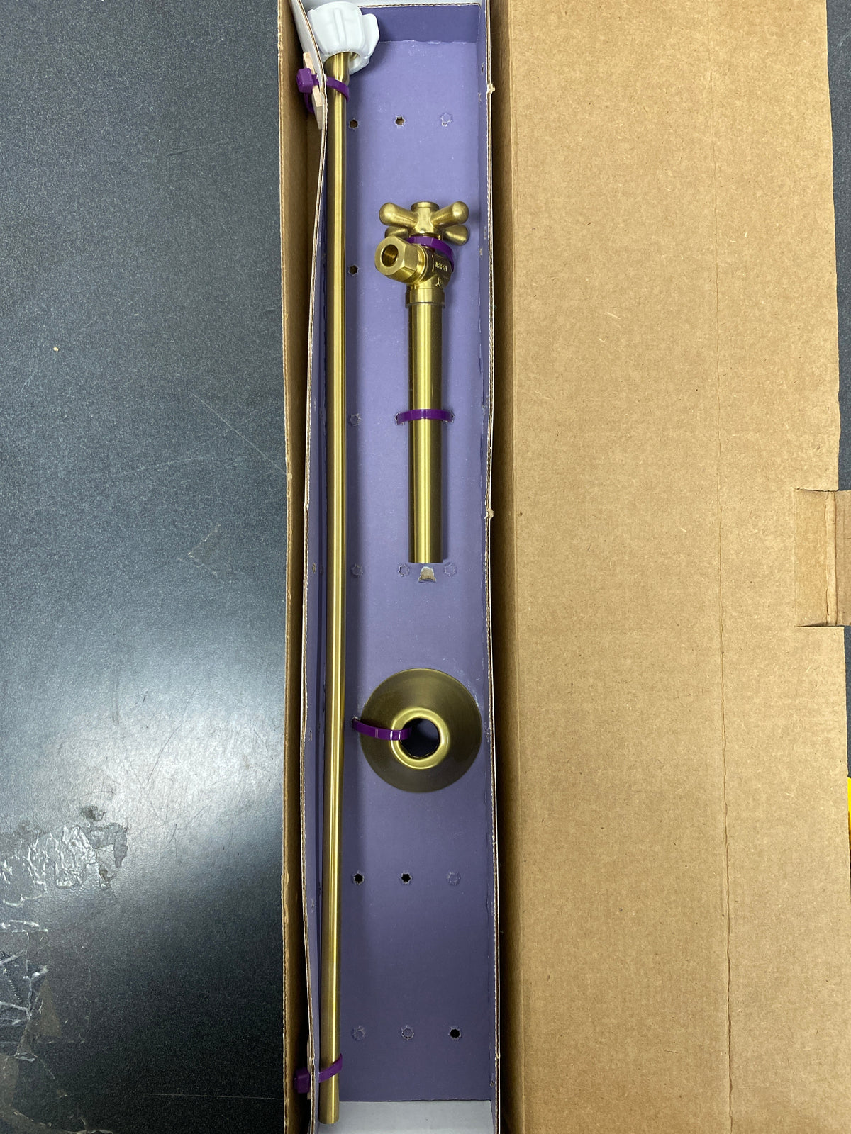 Jaclo 629-72-SB Quarter Turn Angle Pattern 1/2" IPS x 3/8" O.D. Faucet Supply Kit with Standard Cross Handle, 20" Supply Tubes, and Escutcheon - Satin Brass