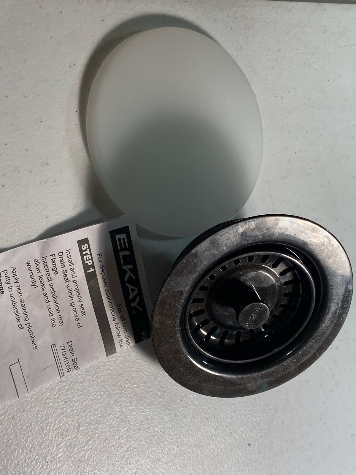 Elkay LKQD35CA Polymer 3-1/2" Disposer Flange with Removable Basket Strainer and Rubber Stopper - Caviar