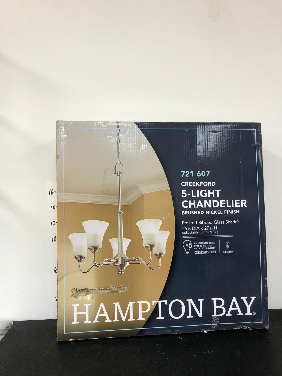 Hampton bay HON8115A Creekford 5-Light Brushed Nickel Chandelier with Frosted Glass Shades
