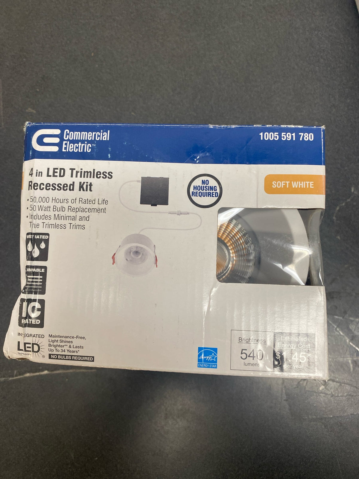 Commercial electric 91582 Trimless Integrated LED 4 in Round Canless Recessed Light for Kitchen Bathroom Livingroom, White Soft White