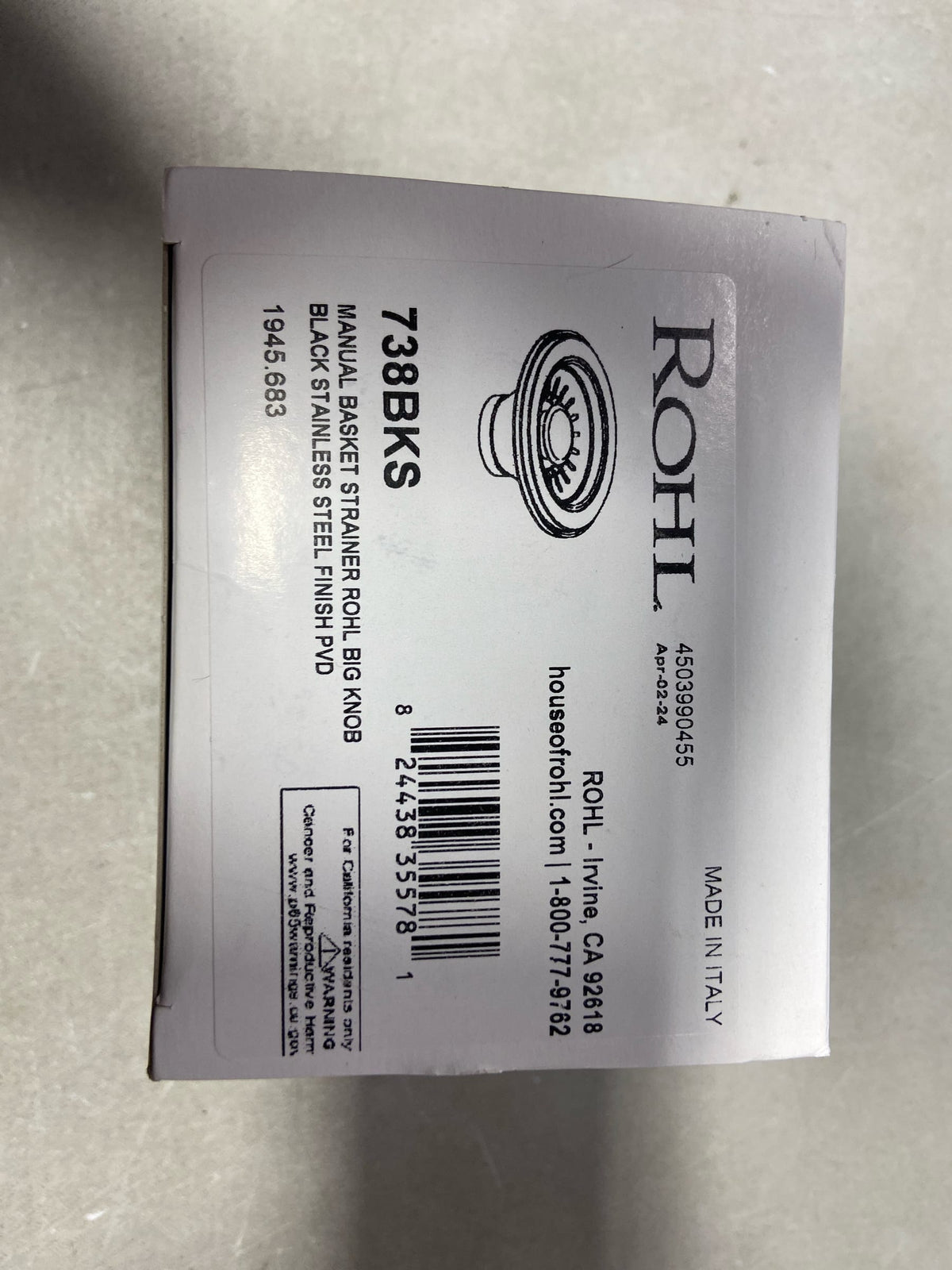 Rohl 738BKS 3-1/2" Basket Strainer - Less Remote Pop-Up - Black Stainless Steel