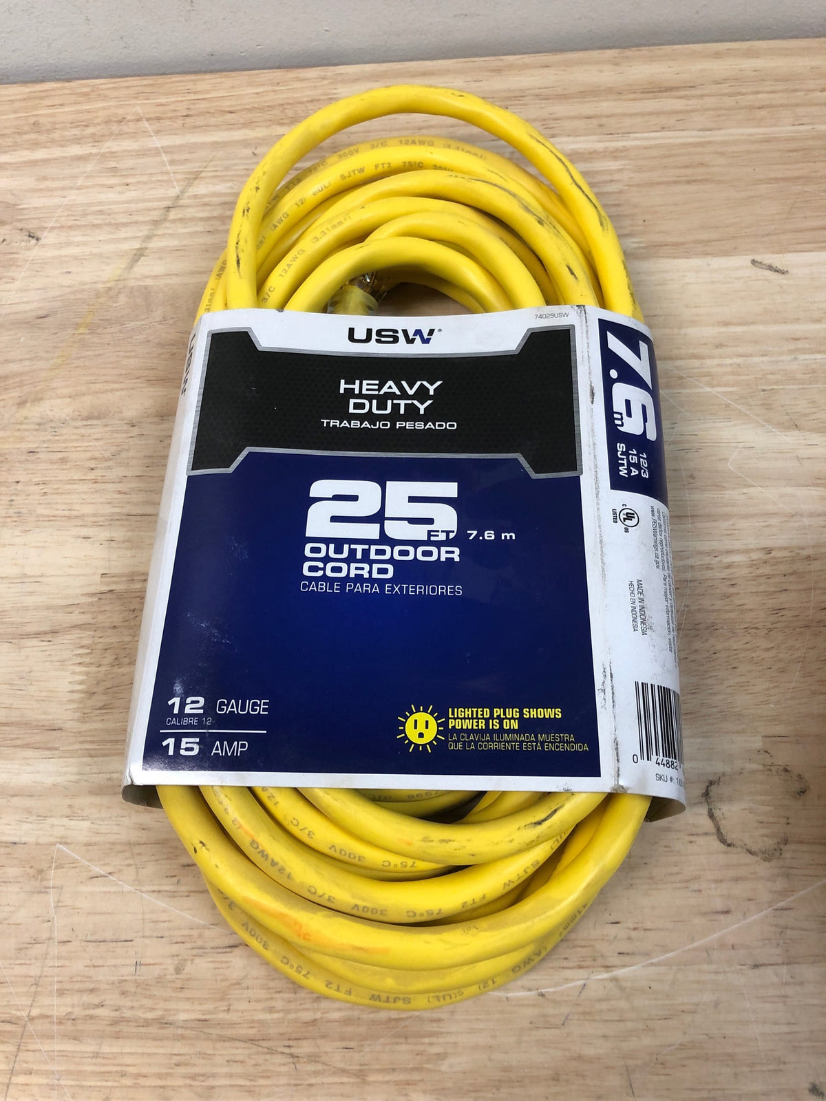 25' Power-On Outdoor/Indoor Cable, Yellow