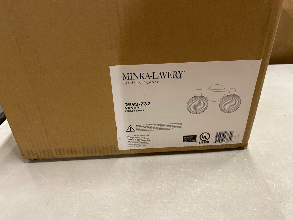 Minka Lavery 2992-732 Fenton 2 Light 15" Wide Bathroom Vanity Light - Legacy Brass with White Striped Glass