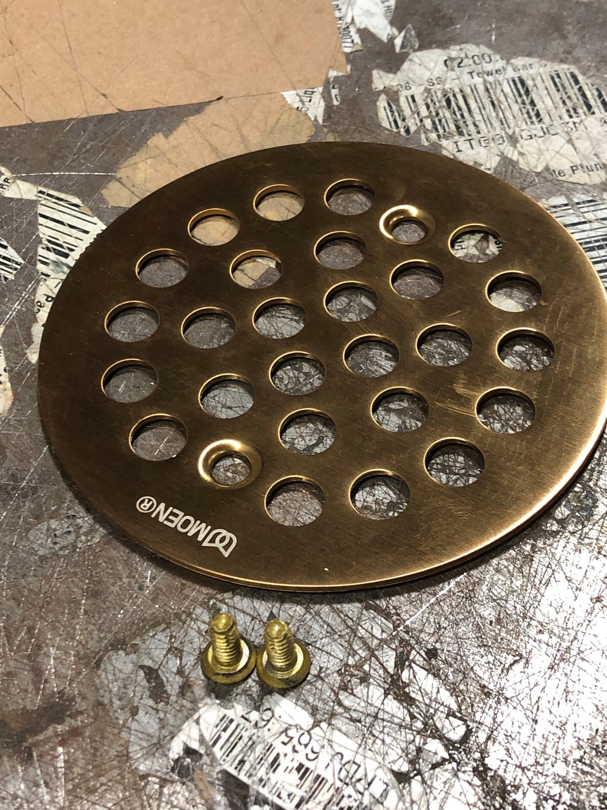 Moen 101664BG 4-1/4" Round Shower Drain Cover with Exposed Screw Installation - Brushed Gold
