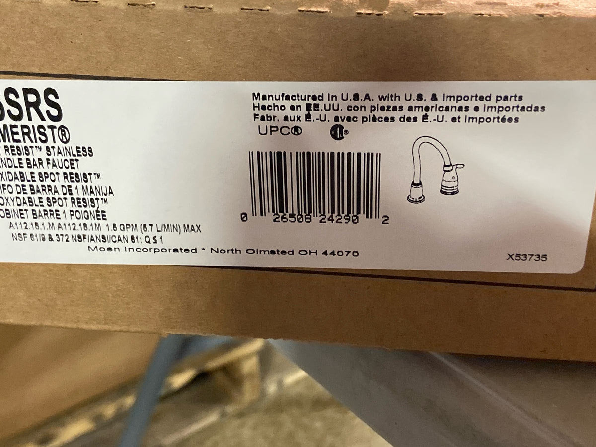 Moen 4905SRS Camerist Single Handle Bar Faucet - Spot Resist Stainless
