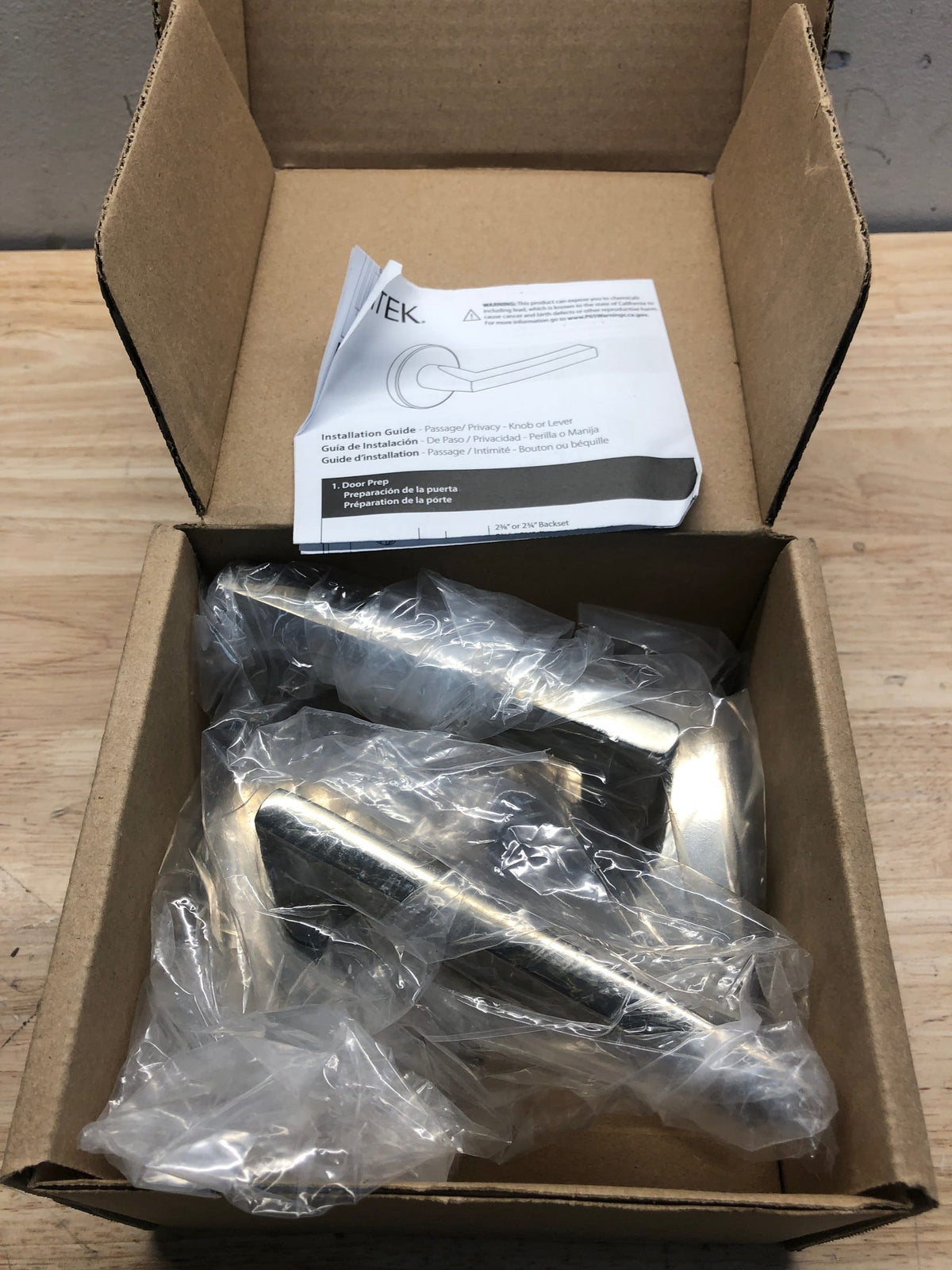 Emtek 5052HLOUS14LH Helios Left Handed Non-Turning Two-Sided Dummy Door Lever Set with Modern Rectangular Rose - Polished Nickel
