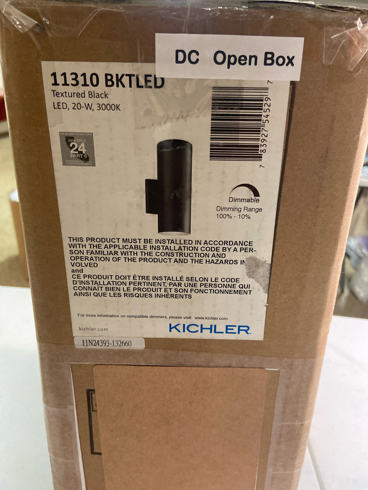 11310BKTLED-Kichler Lighting-20W Led Medium Outdoor Wall Lantern - With Utilitarian Inspirations - 12.25 Inches Tall By 5 Inches Wide