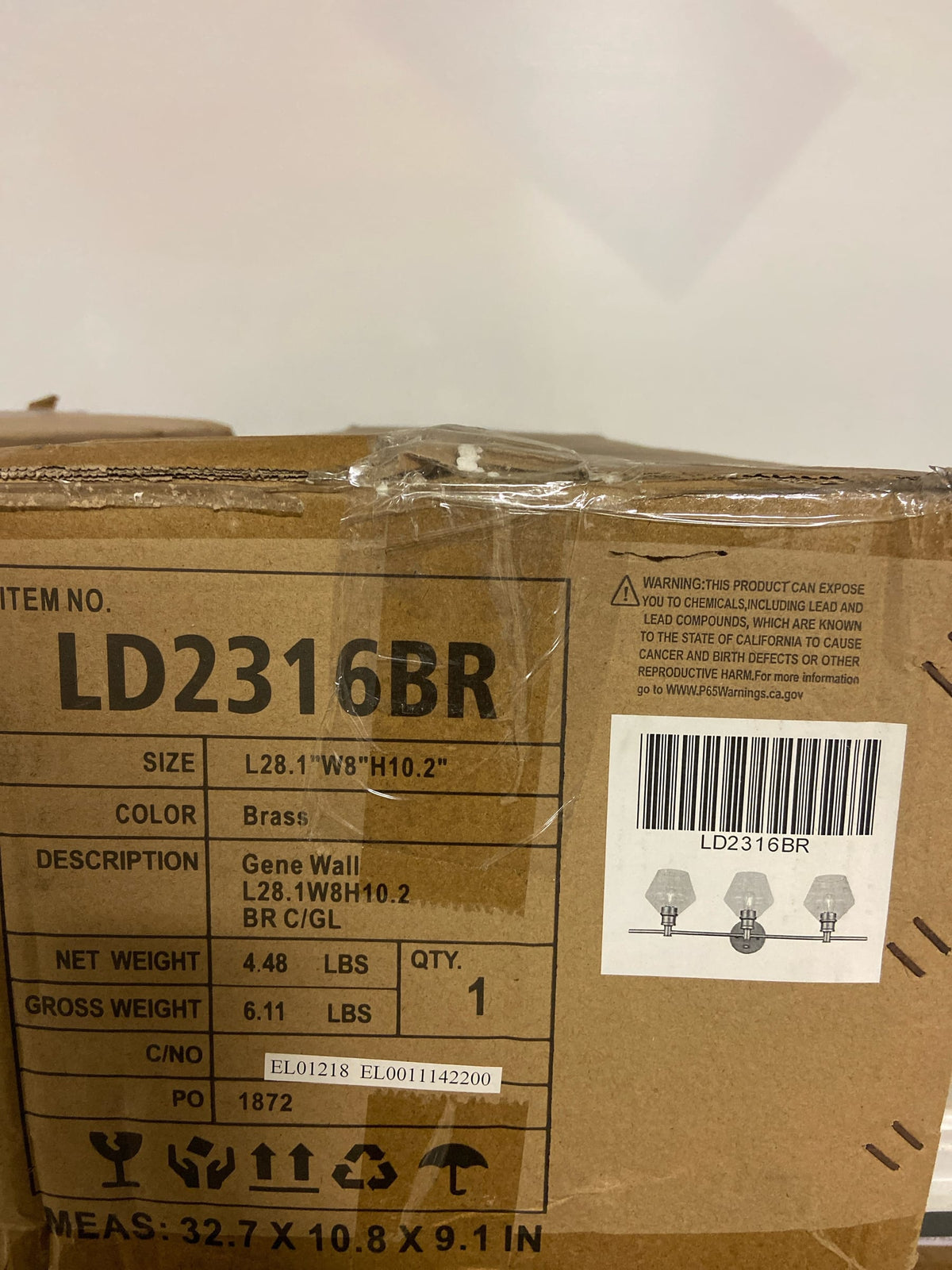 Elegant Lighting LD2316BR Gene 3 Light 28" Wide Vanity Light - Brass