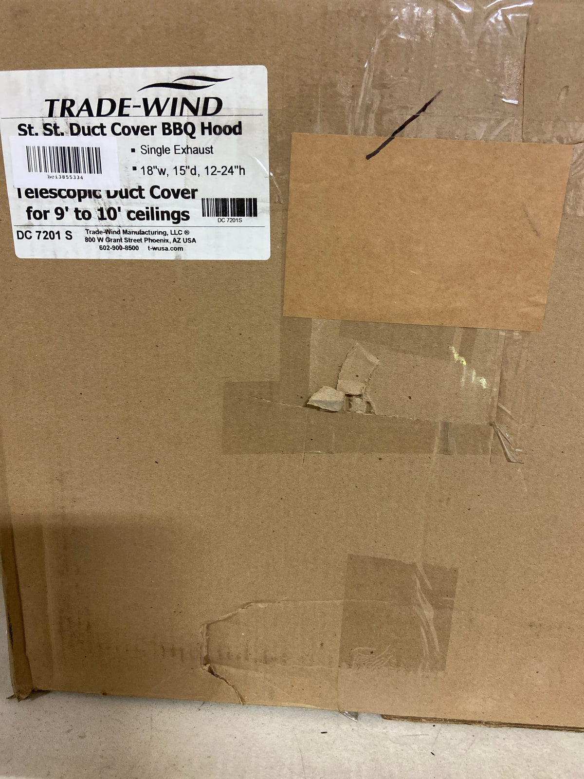 Trade-Wind DC7201S 7200 and S7200 Series Duct Cover for Outdoor Single Exhaust Hoods from 9 to 10 Foot Ceilings - Stainless Steel
