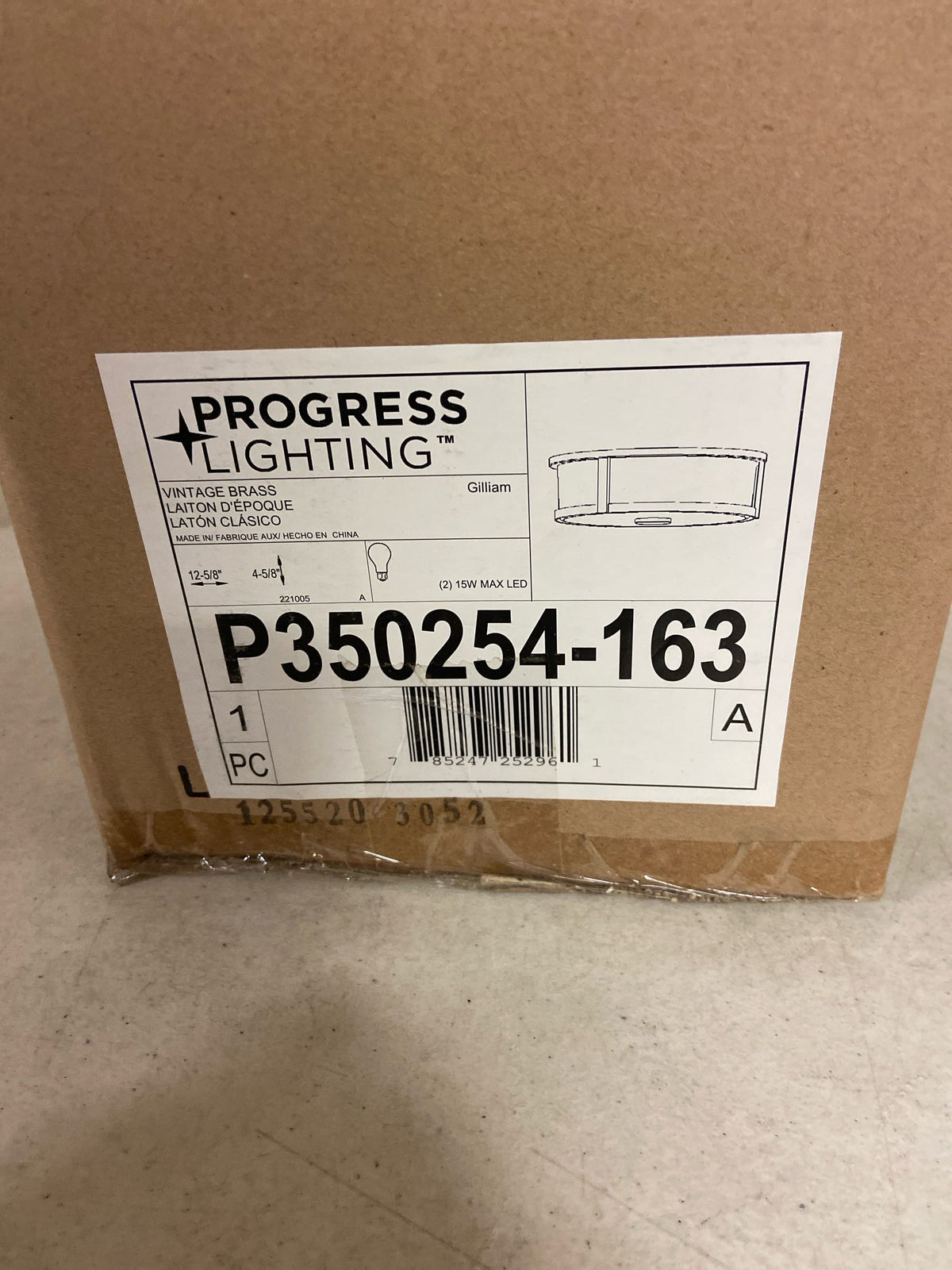 Progress lighting P350254-163 Gilliam 12-5/8 in. 2-Light Vintage Brass Flush Mount with Etched Opal Glass Shade